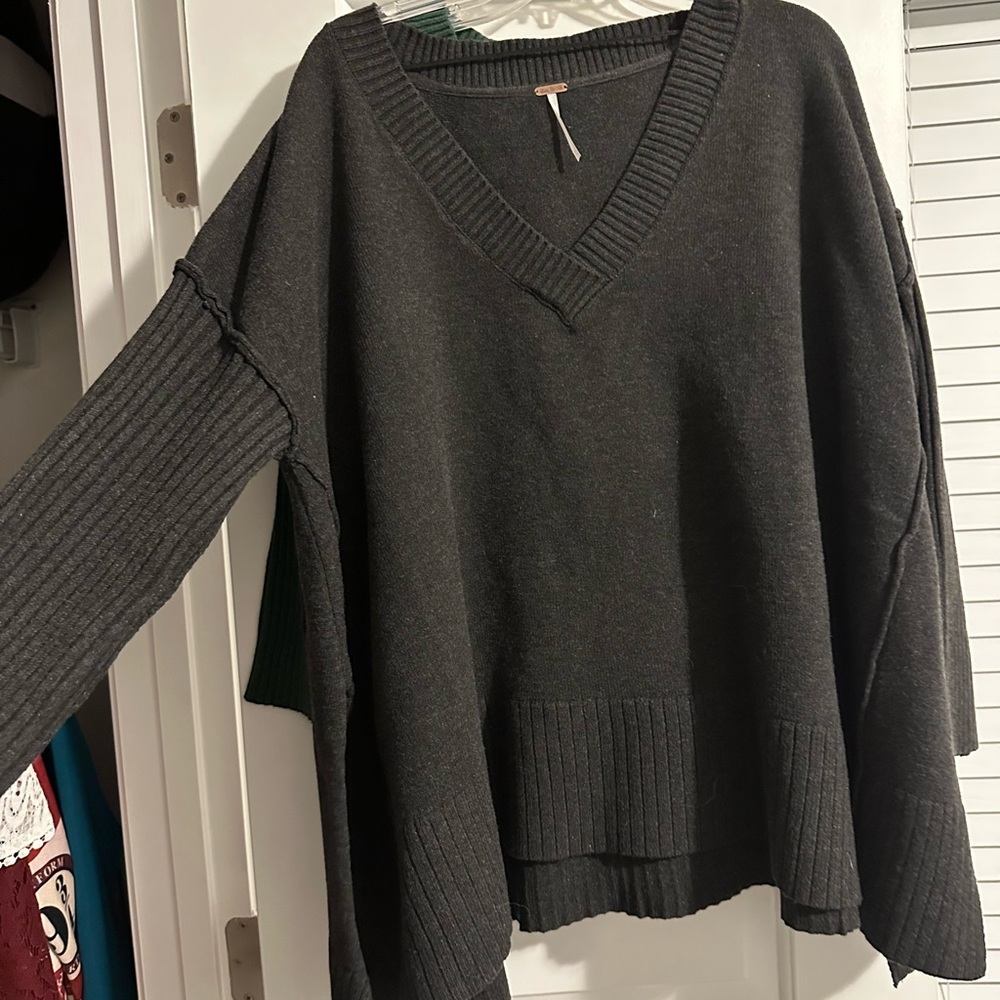 Free People Dark Gray V-Neck Sweater